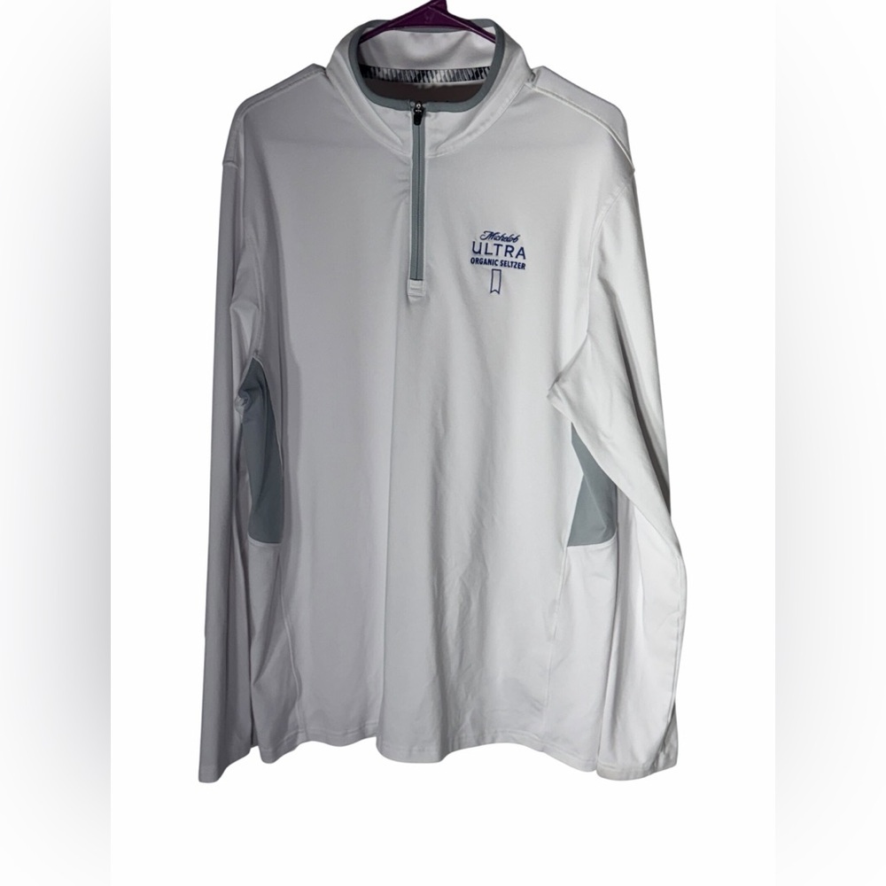 Puma White and Gray Half Zip-Up Golf Shirt Large